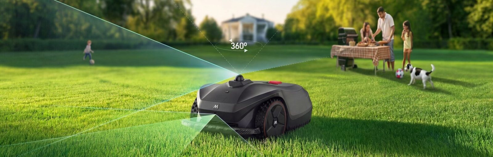 robot-tondeuse-storm-jardin-360 Robot tondeuse STORM tondant une grande pelouse grâce à sa navigation laser 360°